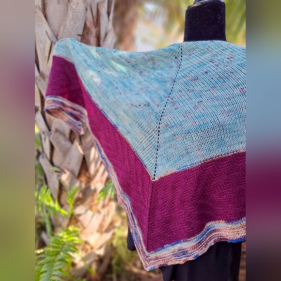 Hand Crafted OOAK Contemporary Elegant Striped Merino Wool Blue Purpl Knit Scarf - Picture 4 of 16